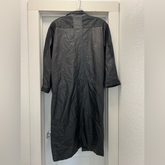 Vintage Winlit Leather Trench Coat Black Paisley Long Jacket Size M - Picture 5 of 8